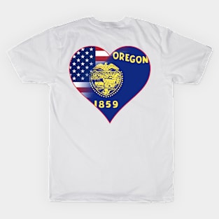 State of Oregon Flag and American Flag Fusion Design T-Shirt